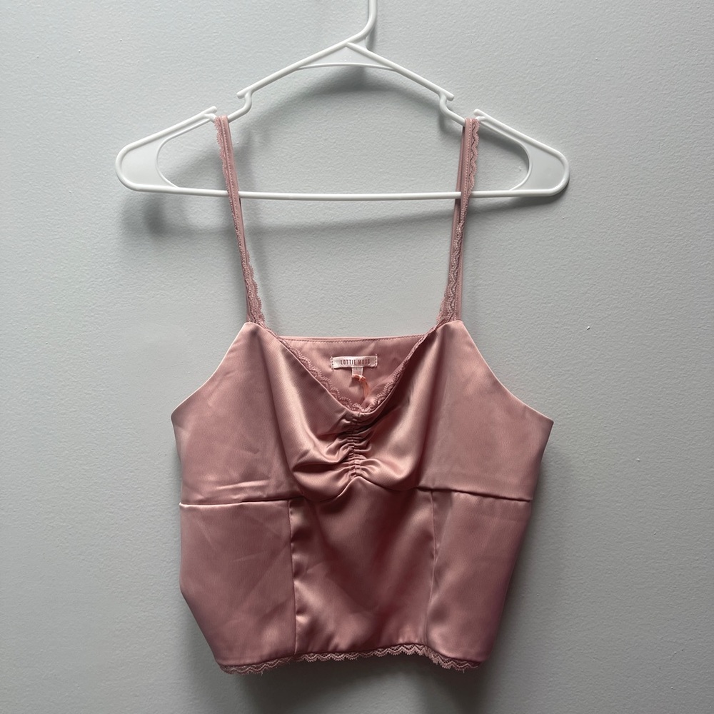 Pink Satin Cropped Tank Top - Size: L